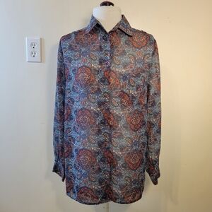 Band Of Gypsies (Womens XS)Over-sized Sheer Button down Roll-tab Long Sleeve Top